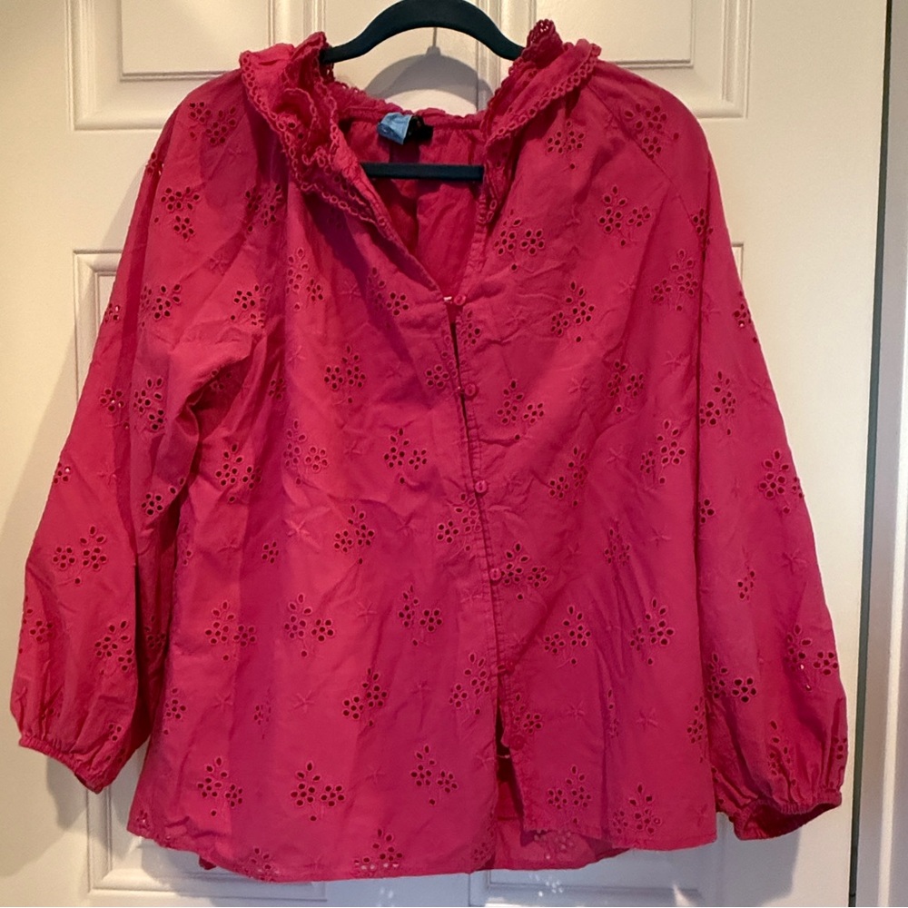 J. Crew Women's magenta eyelet top
